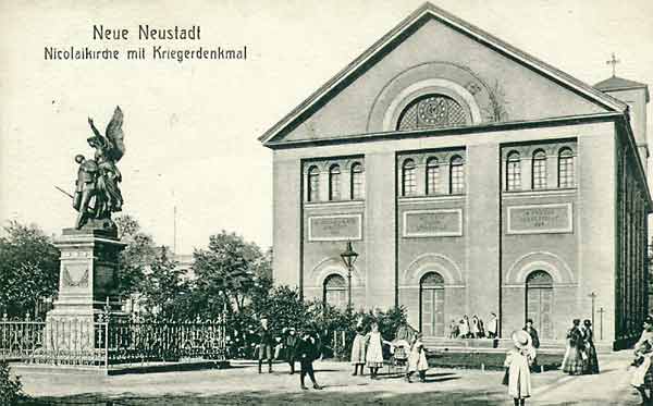 Nikolaikirche mit Kriegerdenkmal um 1905