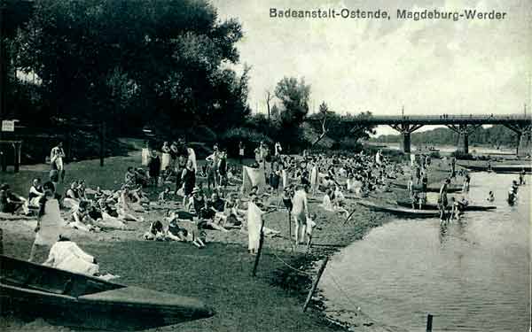 Die Badeanstalt-Ostende an der alten Stromelbe um 1915