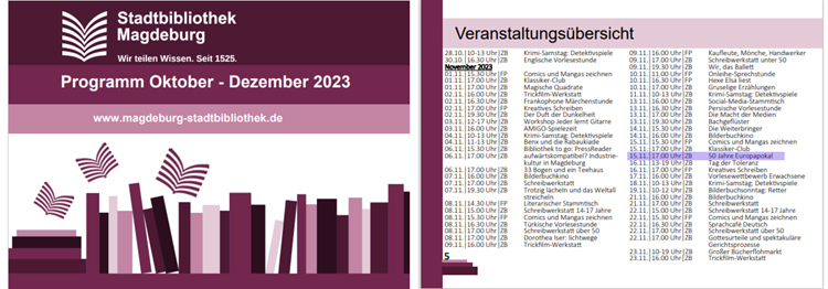 Veranstaltungsprogramm 15.11.2023 17.00 Uhr in Stadtbibliothek Magdeburg